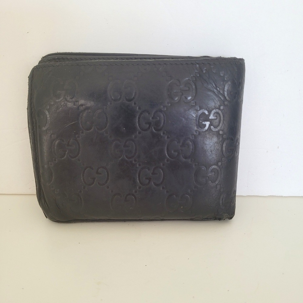 Gucci Guccissima Bifold Wallet Black GG Monogram Leather Coin Pocket Italy Mens - Picture 2 of 12